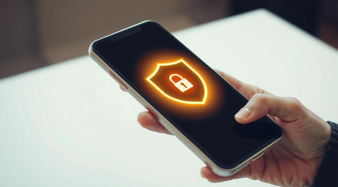 Mână care ține un smartphone securizat